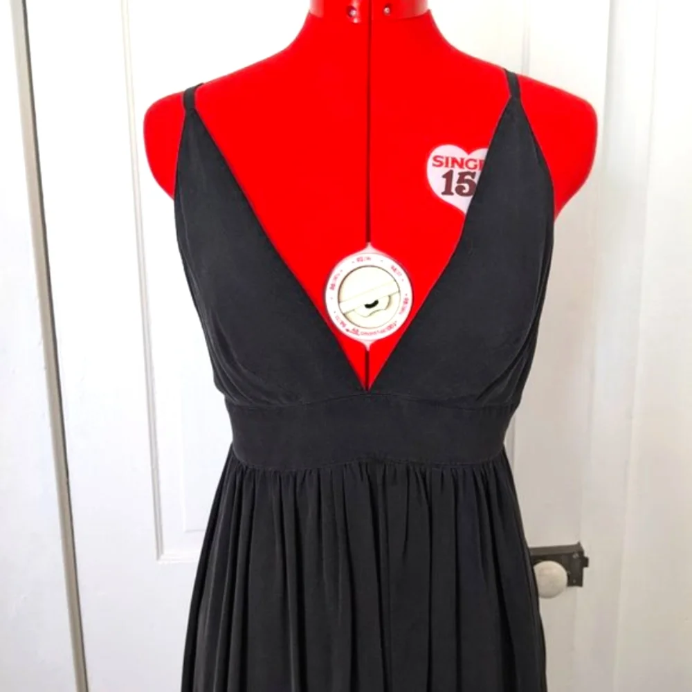 J. Crew Black Silk Deep V Dress with Ruffle - Picture 8 of 14